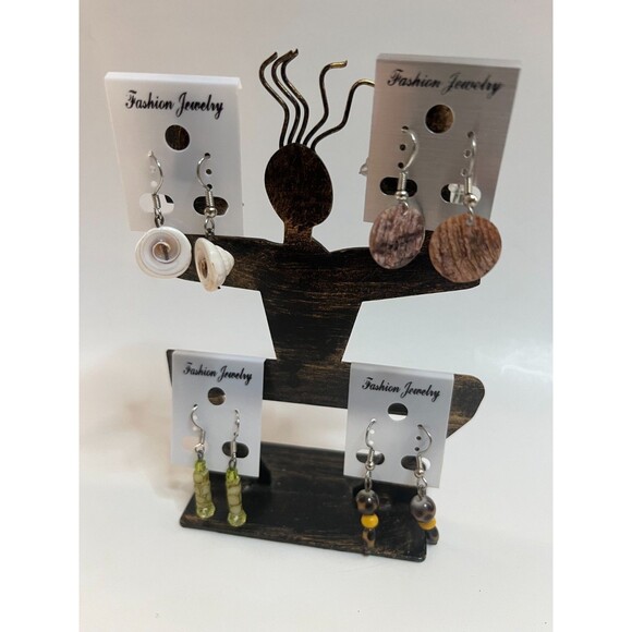 Resin Pierced Earrings 4 Pair Single Dangle 1"-2" Classic Chic USA Made H6 - Picture 8 of 8